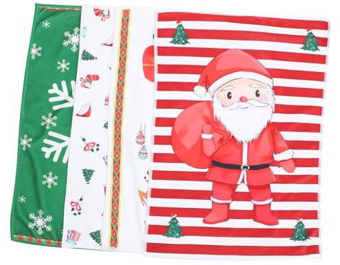 FUNOMOCYA 4stücke Mikrofaser Geschirrtücher Weihnachten Schnelltrocknend Saugfähig Vielseitig Verwendbar Küchen Handtuch Weihnachtsmann Schneeflocke Geschenk Kutsche Praktische Haushaltstüch