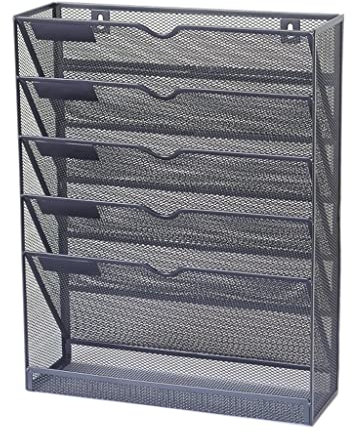 FHPEWXDG Aktenregale, Hängender Wand-Aktenhalter aus Netzmaterial, 5-stufiges vertikales Aktenregal zur Wandmontage mit Flacher Ablage an der Unterseite für das Home Office