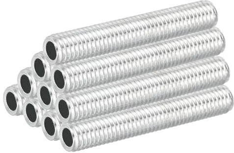 PATIKIL 10 Pezzi Tubo Lampada 50mm/1,97 Fai Da Te Zincatura Bianca | in Acciaio al Carbonio con Filettatura M8, Adattatori a Filettatura per Tubi Cavi, Ferramenta per Lampade a Soffitto