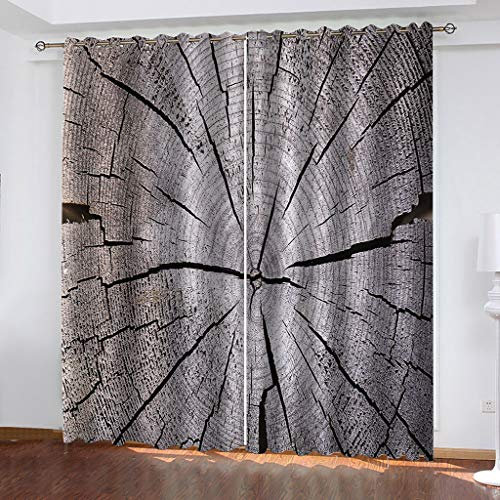 Vorhänge Blickdicht Wohnzimmer Gardinen Verdunkelungsvorhang Schlafzimmer Kinderzimmer Thermovorhang 3D Retro-Holzmaserungsmuster Digitaldruck Ösenschal 2Er Set 160X150cm Fensterdekoration