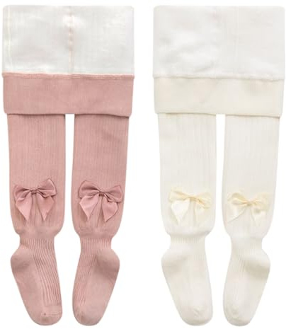 ACMEDE Collants Polaires Bébé fille avec noeud de ruban 6 mois-10 ans, 2pcs Filles Collants Doublés Polaires Leggings Collants thermiques Tricotés Hiver Chaud Collants polaires Coton doux 70-144cm