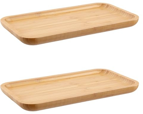CHEUKYIU 2 Stück Bambus Tablett, 29 x 16 x 2 cm Dekotablett Holz, Holztablett Rechteckig, Serviertablett, Bambus Dekotablett for Haus, Küche, Esszimmer