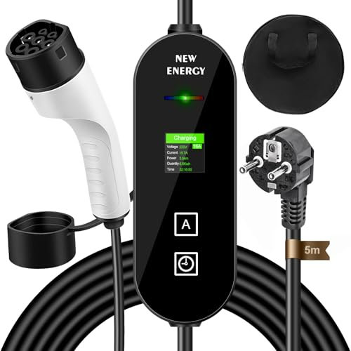 Cavo Ricarica Auto Elettricatipo tipo spina da 2 a 3 pin, caricatore CA da 5 metri 3.5KW EV, caricabatteria da auto elettrica 8/10/13/16A, con display LED, IP65 impermeabile, tipo 2 EV e PHEV