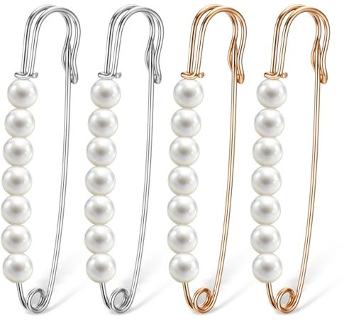 4 Stück Brosche Ausschnitt Verkleinern & Anstecknadeln mit Strass - Sicherheitsnadel Clip für Pullover, Schal, Kragen, Hosen, Rock & Taille - Damen