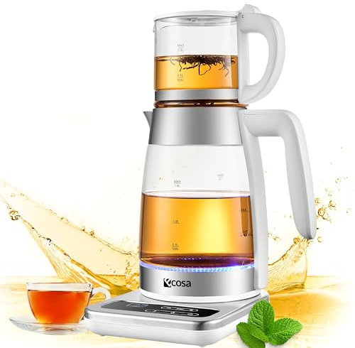 Tetera eléctrica con ajuste de temperatura, cristal, hervidor de agua, tetera, función de mantenimiento en caliente, con selección de temperatura, sin BPA, iluminación LED, base de 360°, 1,8 litros +