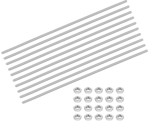 sourcing map 10Set M4-0.7x200mm Fully Threaded Rods, Threaded Rods Bar Studs with Nuts, 304 Stainless Steel Long Thread Screws Hardware for U-Bolts, Anchors, Clamps, Hangers, Silver