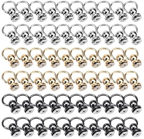 60 Stück Schraubnieten für Lederhandwerk, 8mm Kopf Button Stud Nieten mit Schraubverschluss, O-Ring Nieten, Multifarbige Leder Nieten aus Zinklegierung in Gold, Silber und Schwarz, DIY Lederzubehör