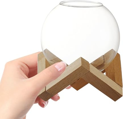 HOLIDYOYO Bicchiere da Cocktail Creativo Base in Legno e Vetro Rotondo, Stabile e Pratico, per tè Freddo e Drink Misti in Cucina o Ristorante