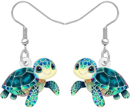 BAMAY Acrylique Mignon Boucles d'oreilles Tortue Tortue de Mer Cadeaux pour Femmes Filles Océan Animaux Bijoux Eté Plage Décor Aquarium Amateurs (Vert)