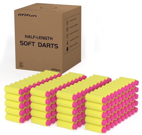 200pcs Half-Length Soft Darts, Short Darts Compatible with Dart Zone, Adventure, Nerf, Worker, Zhenweiqi - for Foam Dart Blasters & Toy Guns Accurate 1.3g (Yellow Pink 1.4g)