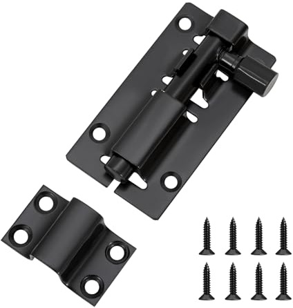 JelKen Door Lock Bolts 3(75mm), Heavy Duty Black Door Latch Slide Bolts Lock with Screws for Bathroom Bedroom Shed Garden Toilet, 3 Inch