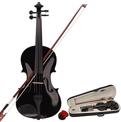 4/4 Full Size Acoustic Violin with Rosin, Bow & Carry Case, Musical Instruments for Beginners Kids 11+ (black)