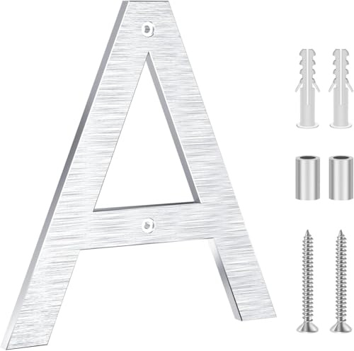Hausnummer,20cm Aluminium Hausnummer, hausnummer schild,Aus massivem Aluminium mit gebürsteter Oberfläche, Schraubmontage, Witterungs und korrosionsbeständi,für Tür/Wand/Zaun/Garage-Silber A