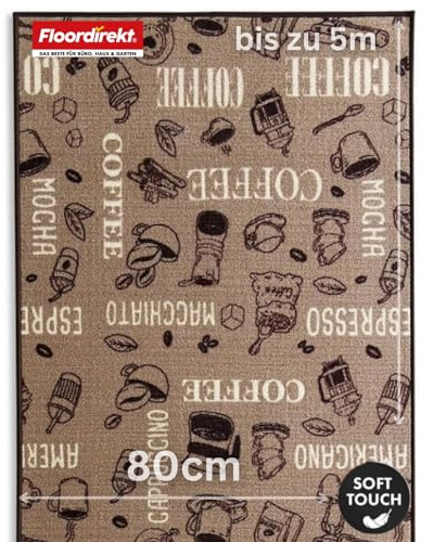 Floordirekt Coffee Küchenläufer - (80 x 100 cm) maßgefertigter Feinschlingen Teppich Läufer für Küche, Flur & Wohnraum