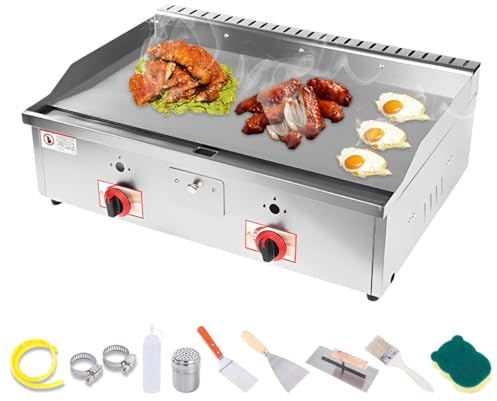 Plancha de gas portátil de acero inoxidable con cajón protector contra salpicaduras y desagüe para grasa, 73 x 40 cm, ideal para restaurantes, bares y camping