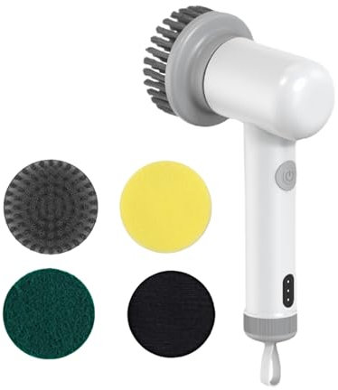 Electric Scrubber, Cleaning Power Tool, Rechargeable Machine, Replaceable Brush Heads, Scrubbing Solution for Home, Women, Men, Housewife, Househusband, Bathroom, White