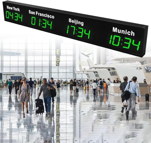 Reloj mundial digital LED con múltiples zonas horarias, montado en la pared para una fácil visualización, ideal para hoteles y empresas multinacionales