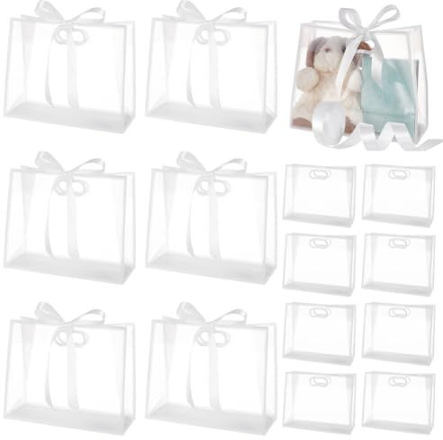 UNICRAFTALE 15 Stück Klare Plastik Geschenktüten Mit Band Wiederverwendbare Rechteckige Mattierte PP Tüten Für Abschlussfeier Hochzeit Brautdusche Geburtstag Baby Shower Party Geschäft 31x25x13cm