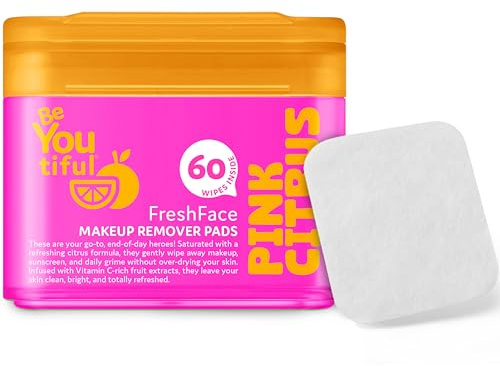 BeYoutiful FreshFace Makeup Remover Face Wipes for Teens and Kids, 60 Make Up Remover Pads, Gentle, Safe Non-Toxic Skincare, Vegan, Vitamin C & Citrus Extracts
