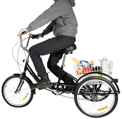 Dreirad für Erwachsene mit Einkaufskorb 20 Zoll Klappbar 3 Räder 8 Gang Adult Fahrrad Erwachsenendreirad Dreirad Fahrrad Tricycle Bikes Mit LED Rot
