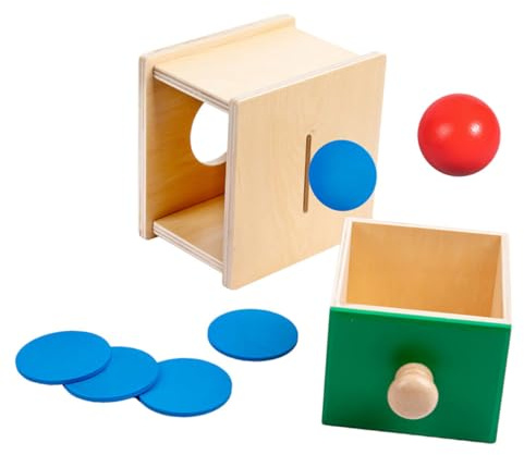 NOLITOY Caja de Madera Lanzar Pelotas y Monedas Juguete Montessori para Entrenamiento de Habilidades Motoras y Permanencia de Objetos Educativo para Bebés