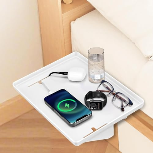 Grillix Nachttisch Regal, Bettregal zum Einklemmen, Etagenbett und Obere Etagenbett Essentials, Nachttisch zum Einhängen ans Bett für Wohnheim, Schwarz (Weiß)
