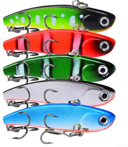 Honseadek Vib Vibration Lot de 5 leurres d'espèces de 6 cm 11 g compatibles avec les leurres longs rotins Wobbler Action avec eau douce coulée en eau salée