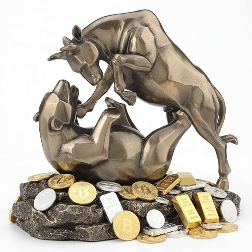 Escultura decorativa grande, figuras de bronce antiguo, decoración de estatua de resina, la lucha entre el mercado de toro y el oso, regalo para Bitcoin Miner, inversores en la bolsa de oro