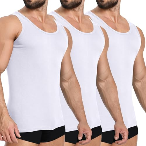 YOUCHAN Pack de 3 Camisetas Tirantes Hombre, sin Manga, 100% Algodón, Varias Tallas S-5XL