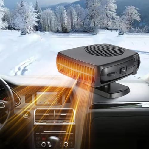 12V 200W Portable Car Heater & Windshield Defroster – 2-in-1 Fast Heating & Cooling Fan with 360° Rotatable Base, Plug In Cigarette Lighter Car Heaters for Vehicle, Car, SUV, Truck & RV