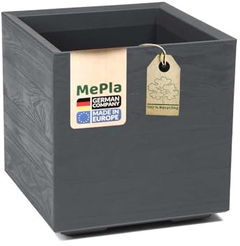MePla - Vaso Karo-30, 30 x 30 x 30 cm (lunghezza x larghezza x altezza), effetto legno, antracite, doppia parete con ruote, prodotto in UE, infrangibile, resistente ai raggi UV e alle intemperie