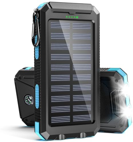 Vikeri Solar Powerbank 26800mAh, Powerbank Solar Wasserdichtes USB C Externer Akku mit 4 Outputs, Power Bank für Smartphones, Tablets und mehr (Blau)