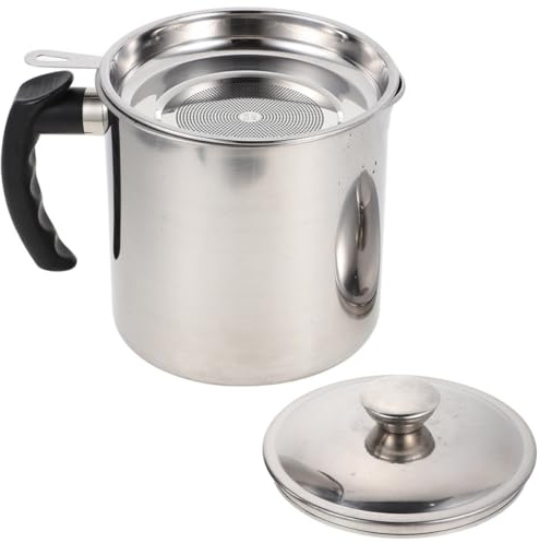 USHOBE Olla de filtrado de aceite con colador y recipiente reutilizable de acero inoxidable para cocina y almacenamiento de aceite usado