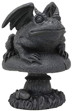 Ebros Gothic Horned Toad Frog Gargoyle with Wings Crouching On Toadstool Mushroom Figurine Mythical Fantasy Decor of Gargoyles Statue 5 Tall for Medieval Renaissance Castles and Cathedrals Fans