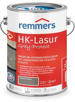 Remmers HK-Lasur 3in1 Grey-Protect graphitgrau, 2,5 Liter, Holzlasur für Vergrauung außen, 3 Holzschutz Produkte in einem, Feuchtigkeit- und UV-Schutz