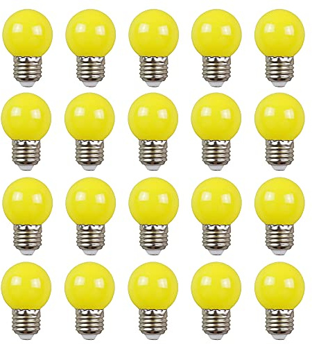 Farbige 2W E27 G45 LED Leuchtmittel, e27 Beleuchtung Glühbirnen, bunte glühbirnen für Hochzeit Halloween Weihnachten Party Bar, Wasserdichte Lichterkette für Innen und Außen Bereich, Gelb 20 Stück