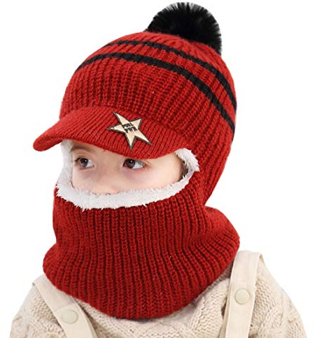 YONKOUNY Sombrero de Invierno Caliente Lindo Gorro de Punto con Forro Polar Primavera Otoño Sombrero y Bufanda para Niños Niñas