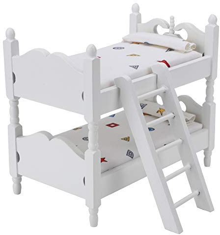 Mini Puppenhaus Holz Etagenbett, 1:12 Miniatur Etagenbett Set Kinder Schlafzimmer Modell Spielzeug Simulierte Möbel Szene Modell Requisiten(Geometrisches Muster)