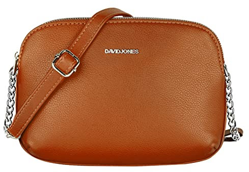 David Jones - Damen Mittelgroße Umhängetasche Viele Fächer - Frau Kleine Schultertasche Zip Reißverschluss PU Leder - Multi Taschen Handtasche - Messenger Crossbody Bag Handy Praktisch Cognac Braun