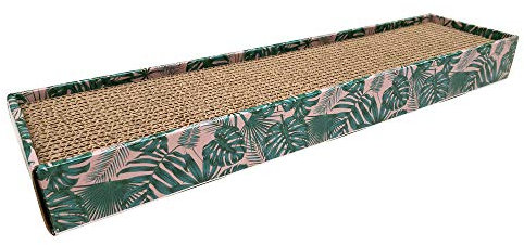 Croci Leaves - Rascador De Cartón Para Gatos Adultos, Rectángulo De 2 Capas Reversibles, Pies Antideslizantes, Bolsa De Hierba Gatera Incluida, 48X12,5X5 Cm