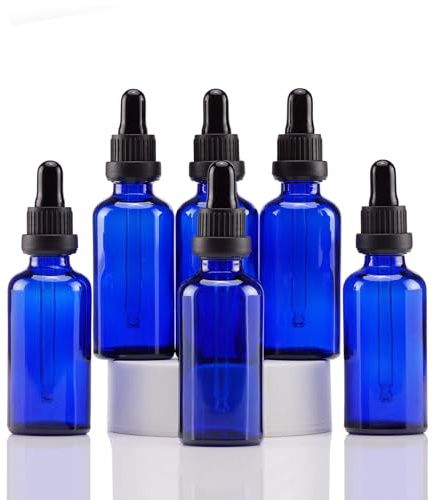 YIZHAO Pipettenflasche 50ml Blau, Apothekerflasche mit Pipette Glas, für Ätherisches Öl, Aromatherapie, Massage, Düfte, Labor, Kosmetik, Reisen – 6 Pcs