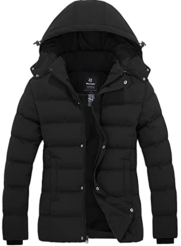 Wantdo Giacca Invernale da Donna Cappotto Corto e Caldo Giacca Trapuntata Spessa Giacca Antivento con Cappuccio Staccabile Cappotto Imbottito Nero M