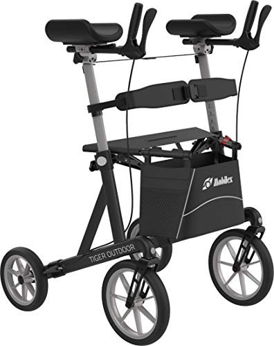 FabaCare Arthritis Rollator Tiger Outdoor XXL mit Schleifbremse, Unterarmrollator, gepolsterte Armauflagen, höhenverstellbarer Arthritsrollator, bis 200 kg, Anthrazit