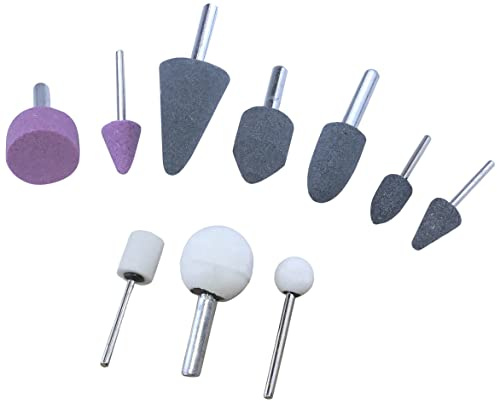 AERZETIX - C52086 - Lot de 10 meules pierres abrasives ponçage polissage - sur tige pour perceuse visseuse - pour métaux verre céramique plastique