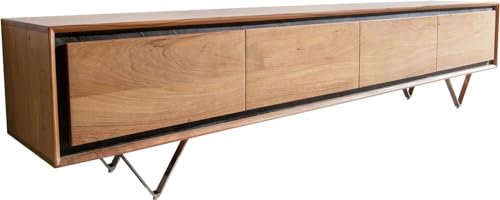DELIFE TV-Board Stonegrace Akazie Natur 200 cm 4 Türen Steinfurnier V-Fuß Lowboard