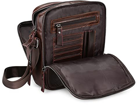 BAIGIO Cross Body Bag Men Genuine Leather Man Bag Crossbody Shoulder Bag Vintage Mens Satchel Messenger Handbag with Adjustable Shoulder Strap for Daily Business Work Travel, Brown