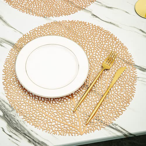 Tovagliette Dorate, 6 Pacchi Tovagliette Decorative Rotonde in PVC, Lavabili (Oro Rosa)