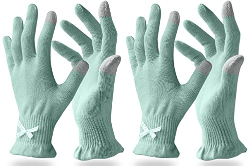 Evridwear Cotton Moisturizing Gloves Overnight Touchscreen for Dry Hands SPA Eczema Hand Care, Day and Night Moisturizing Sleeping Gloves (2 Pairs S/M, Feather Weight Mint Green)