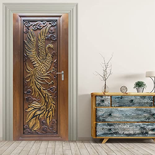 VIRANDA Türtapete Selbstklebend TürPoster 3D - Holztür - Türaufkleber Türfolie für Tür verschönern deko 77x200cm