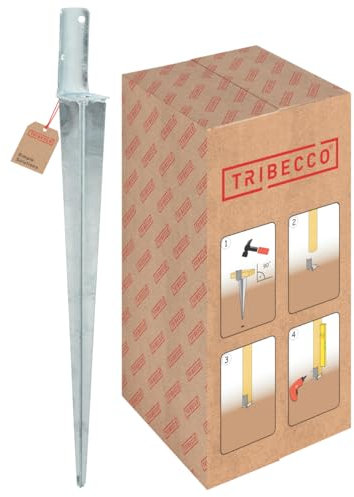 TRIBECCO Manchon en forme de L pour poteaux ronds, taille 50 x 600 mm, support de poteau en L à insérer dans le sol, chaussure universelle en L en acier galvanisé à chaud